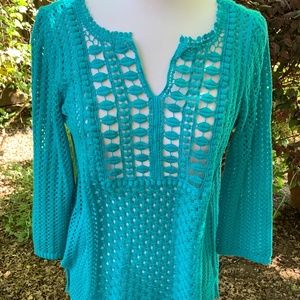 Chico's Open Knit Turquoise Blue Pullover sweater